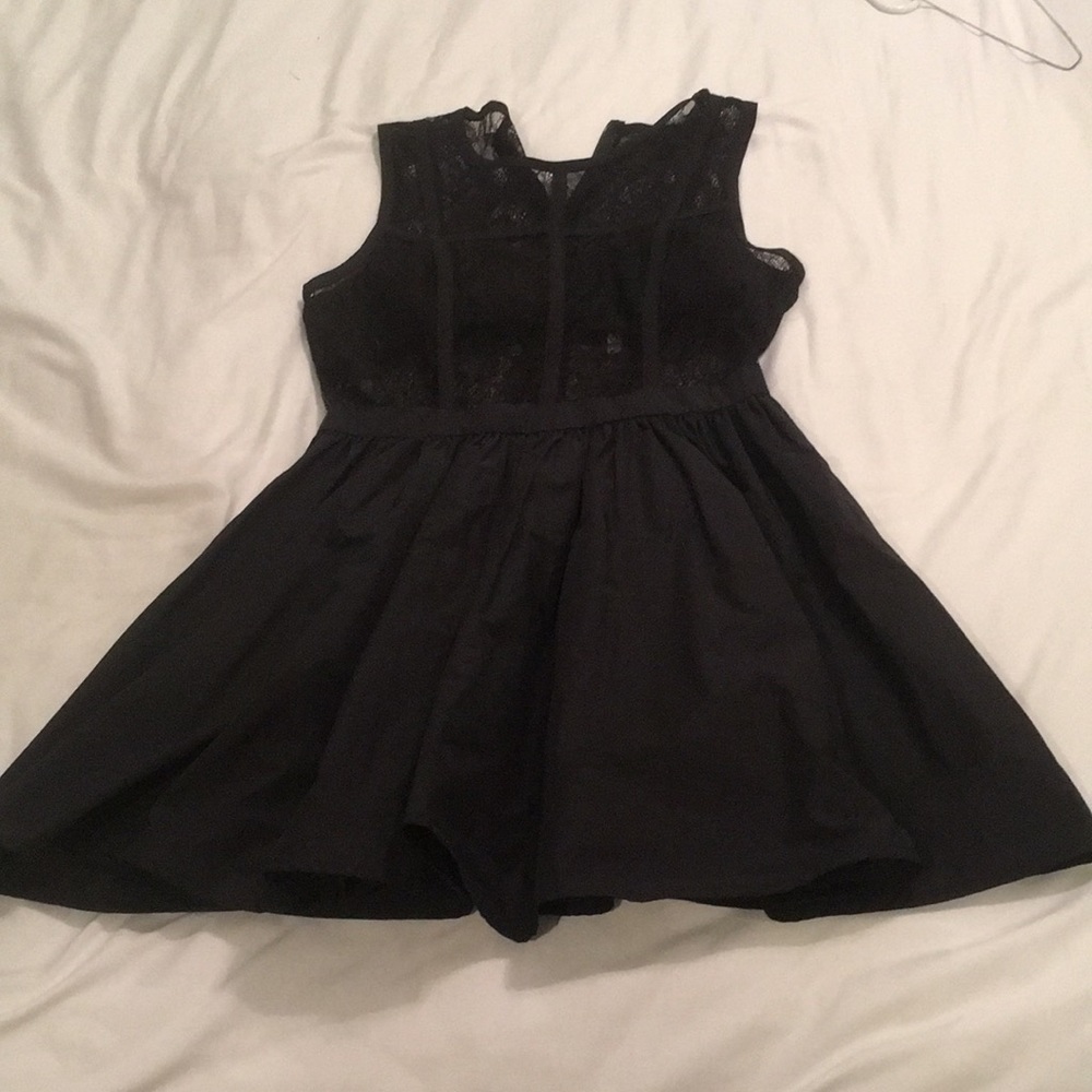 Black lace top mini dress. BCBG